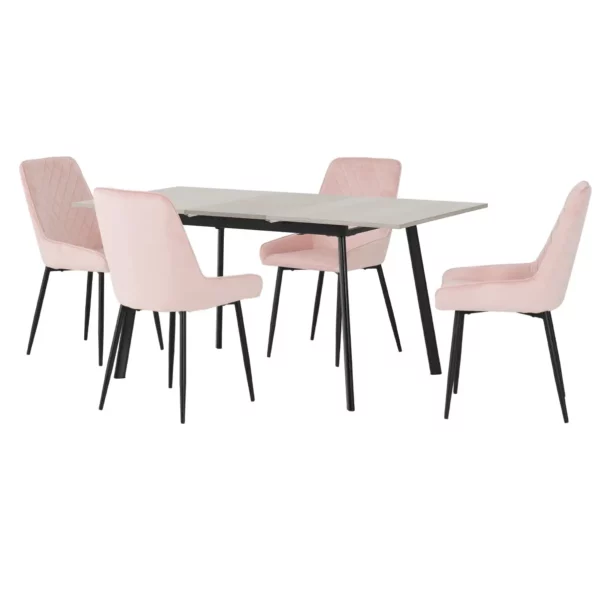 Avery Extending Dining Set with Avery Chairs - Pink Velvet