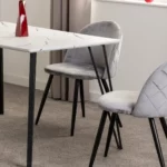 Marlow Dining Set - White Marble Effect / Black / Grey Velvet