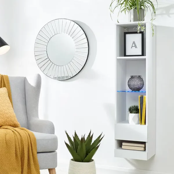 Galicia Wall Mounted Tall Shelving Unit With LED Lighting