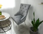 Roma Chair With Chrome Legs In Dark Grey Fabric