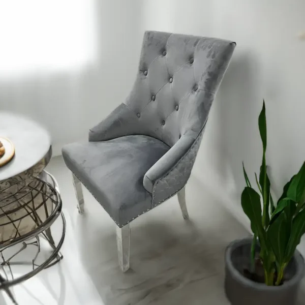 Roma Chair With Chrome Legs In Dark Grey Fabric