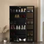 Bideford Tall Shoe Cabinet Black Oak, Warm Grey & White - Image 3