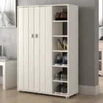 Bideford Tall Shoe Cabinet Black Oak, Warm Grey & White - Image 7