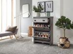 Boston 2 Tier 1 Drawer Shoe Cabinet Grey - Image 5